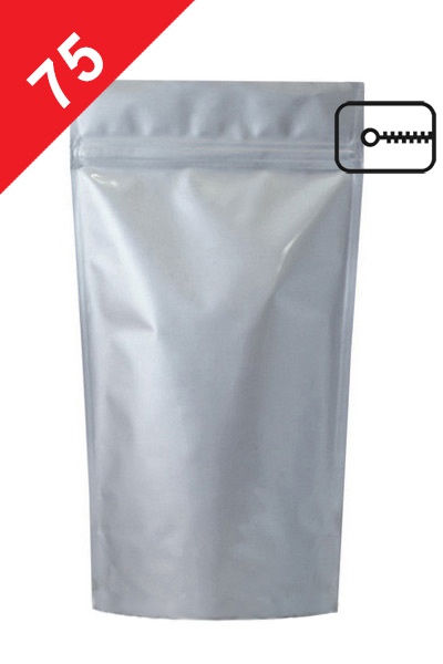 Vrecká na kávu se ZIPem, 75g, lesklá stříbrná barva, 110x185x65