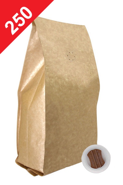 Vrecká na kávu s ventilem Stabilo, 250g, přírodní hnědá barva, 100x250x60
