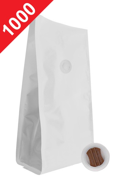 Vrecká na kávu s ventilem Stabilo, 1kg, matná bílá, 150x370x95