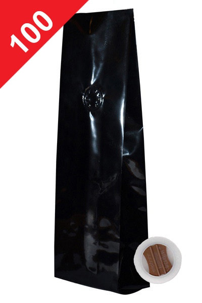 Vrecká na kávu s ventilem Klasik, 100g, lesklá černá barva, 80x210x35