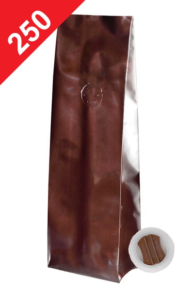 Vrecká na kávu s ventilem Klasik, 250g, lesklá hnědá barva, 80x280x45