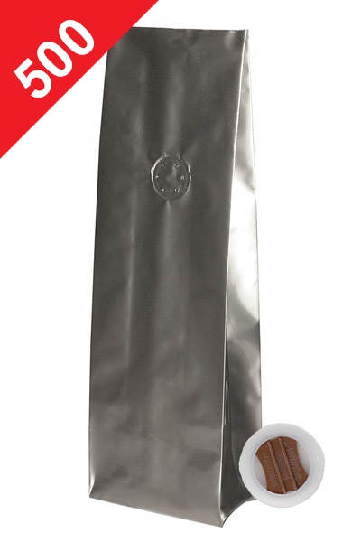 Vrecká na kávu s ventilem Klasik, 500g, lesklá stříbrná barva, 100x330x55