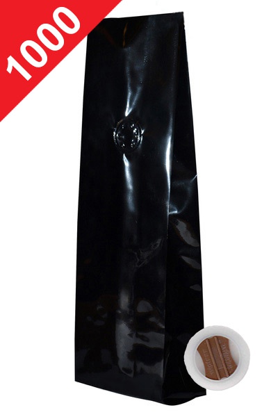 Vrecká na kávu s ventilem Klasik, 1kg, lesklá černá, 135x360x70