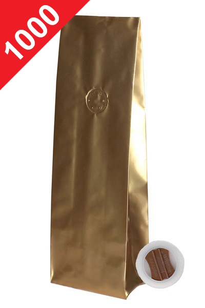 Vrecká na kávu s ventilem Klasik, 1kg, lesklá zlatá, 135x360x70