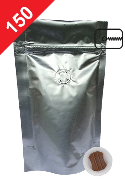 Vrecká na kávu se ZIPem a ventilem, 150g, lesklá stříbrná, 130x225x70