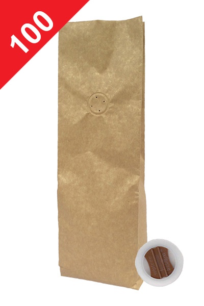 Vrecká na kávu s ventilem Klasik, 100g, přírodní hnědá barva, 80x210x35