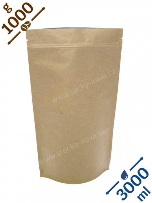 Vrecká na kávu se ZIPem, 1kg, přírodní hnědá barva, 210x380x110