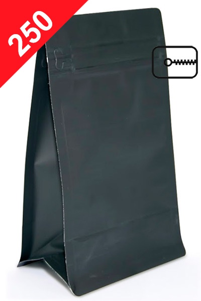Vrecká na kávu s plochým dnem a ZIPem, 250g, matná černá, 120x200x80
