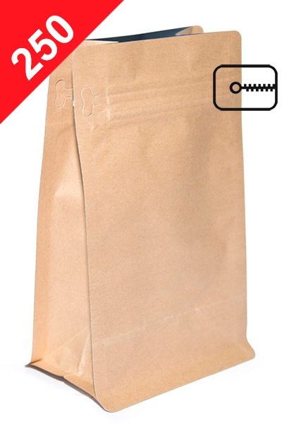 Vrecká na kávu s plochým dnem a ZIPem, 250g, přírodní hnědá, 120x200x80