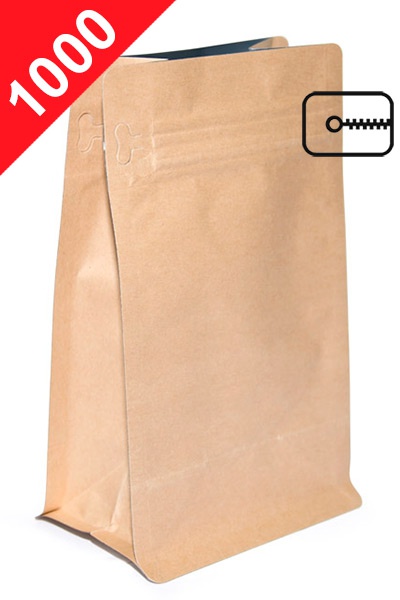 Vrecká na kávu s plochým dnem a ZIPem, 1kg, přírodní hnědá barva, 145x340x90