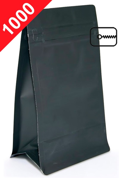 Vrecká na kávu s plochým dnem a ZIPem, 1kg, matná černá barva, 145x340x90