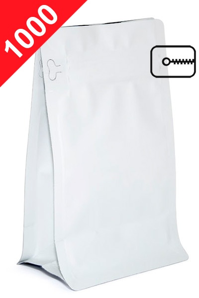 Vrecká na kávu s plochým dnem a ZIPem, 1kg, matná bílá barva, 145x340x90