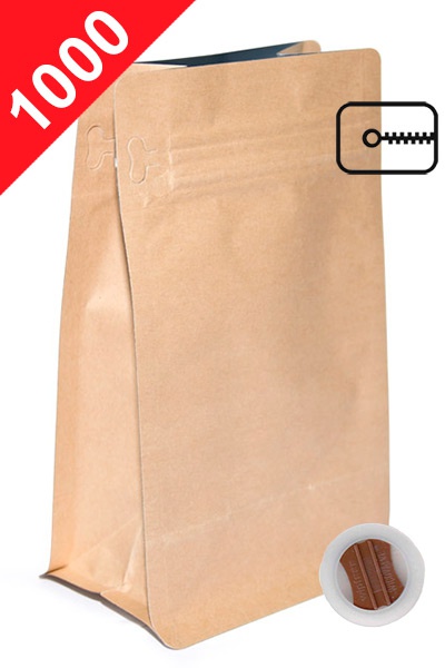 Vrecká na kávu s plochým dnem ZIPem a ventilem, 1kg, přírodní hnědá, 145x340x90