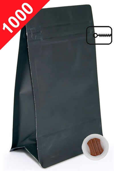 Vrecká na kávu s plochým dnem ZIPem a ventilem, 1kg, matná černá, 155x340x90