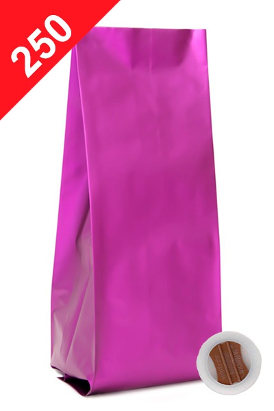 Vrecká na kávu s ventilem Klasik, 250g, matná fialová barva, 80x250x64
