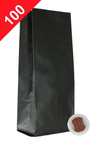 Vrecká na kávu s ventilem Klasik, 100g, matná černá barva, 60x200x38