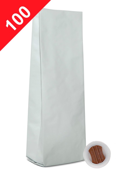 Vrecká na kávu s ventilem Klasik, 100g, matná bílá barva, 60x200x38
