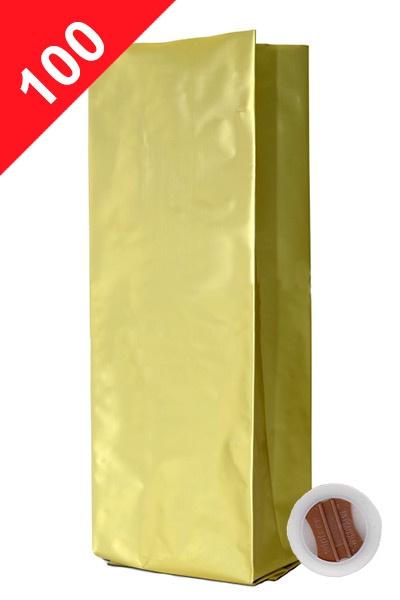 Vrecká na kávu s ventilem Klasik, 100g, matná zlatá barva, 60x200x38
