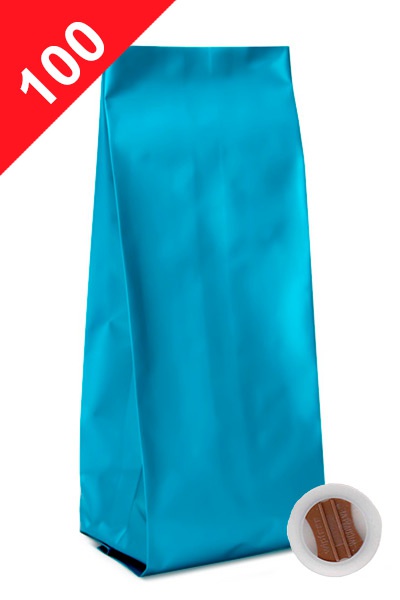 Vrecká na kávu s ventilem Klasik, 100g, matná modrá barva, 60x200x38