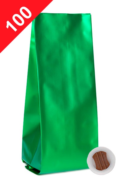 Vrecká na kávu s ventilem Klasik, 100g, matná zelená barva, 60x200x38