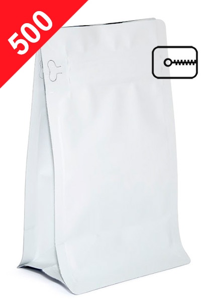 Vrecká na kávu s plochým dnem a ZIPem, 500g, matná bílá, 140x255x90