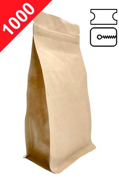 Vrecká na kávu s plochým dnem a ZIPem, 1kg, přírodní hnědá, 200x300x80