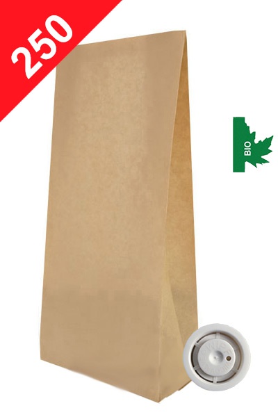 Vrecká na kávu s ventilem BIO+MET Klasik, 250g, přírodní hnědá barva, 80x280x45