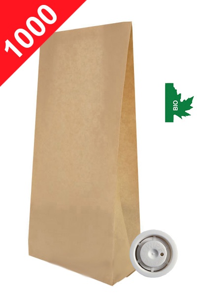 Vrecká na kávu s ventilem BIO+MET Klasik, 1kg, lesklá hnědá barva, 135x360x70