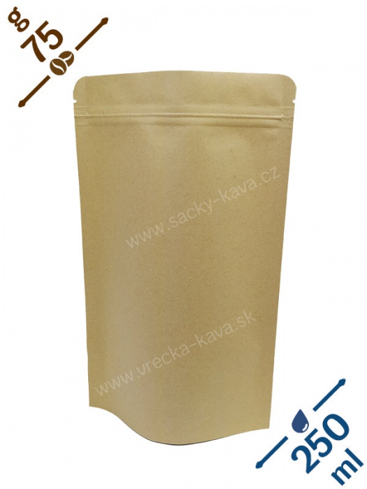 Vrecká na kávu se ZIPem, 75g, přírodní hnědá barva, 110x185x60