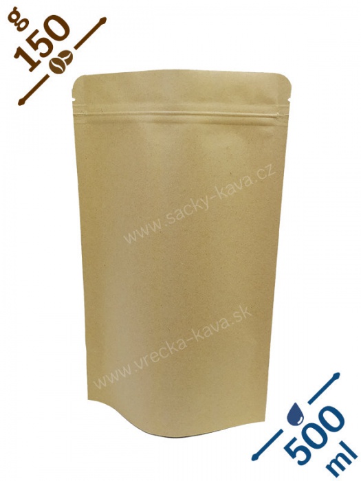 Vrecká na kávu se ZIPem, 150g, přírodní hnědá barva, 130x210x80