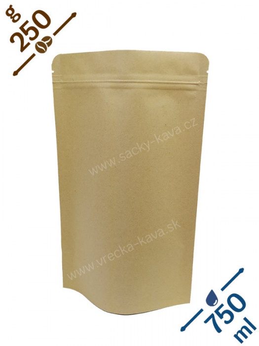 Vrecká na kávu se ZIPem, 250g, přírodní hnědá barva, 150x240x80
