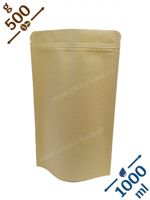 Vrecká na kávu se ZIPem, 500g, přírodní hnědá barva, 180x300x100