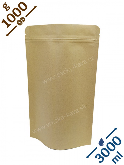 Vrecká na kávu se ZIPem, 1kg, přírodní hnědá barva, 230x350x100