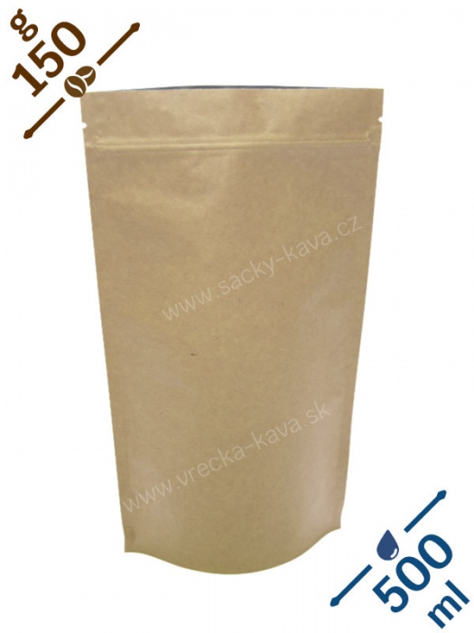 Vrecká na kávu se ZIPem, 150g, přírodní hnědá barva, 130x200x64