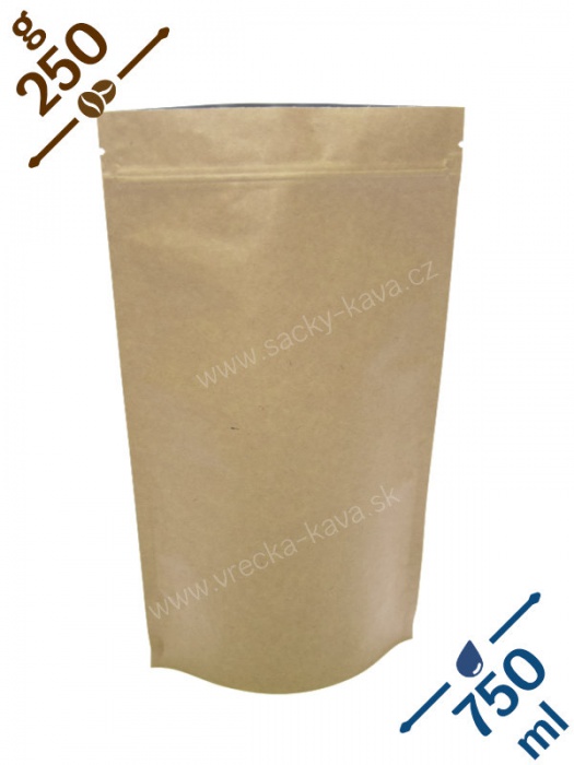 Vrecká na kávu se ZIPem, 250g, přírodní hnědá barva, 140x240x80