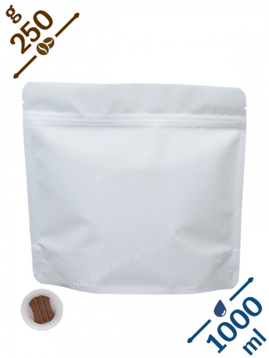 Sáčky na kávu konvička se ZIPem a ventilem, 250g, bílé, 20x19x7