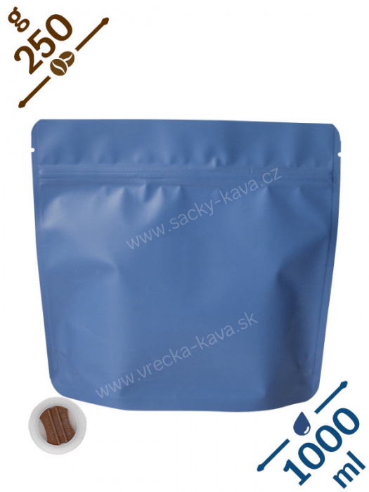 Sáčky na kávu konvička se ZIPem a ventilem, 250g, modré, 20x19x7