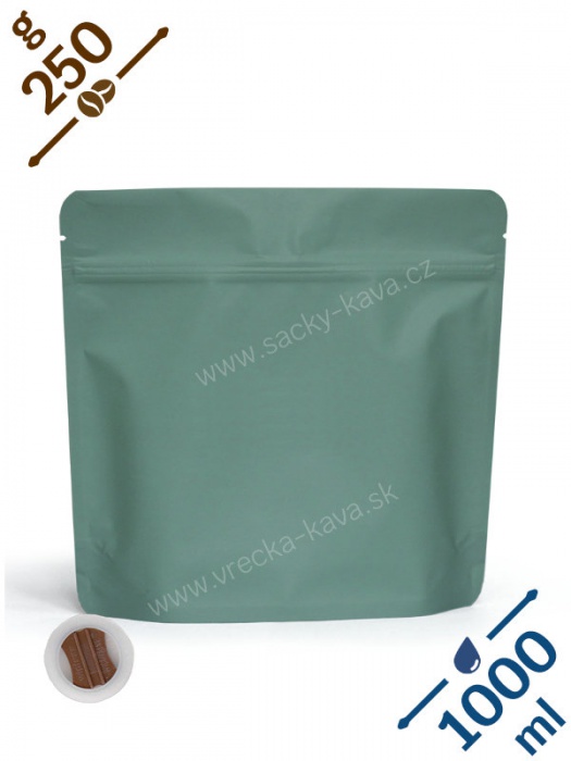 Sáčky na kávu konvička se ZIPem a ventilem, 250g, zelené, 20x19x7
