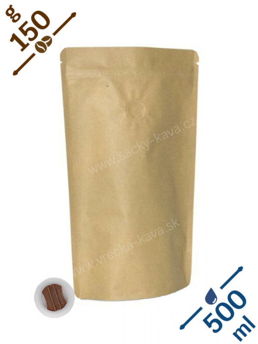 Vrecká na kávu se ZIPem a ventilem, 150g, papír natural, 13x22x8