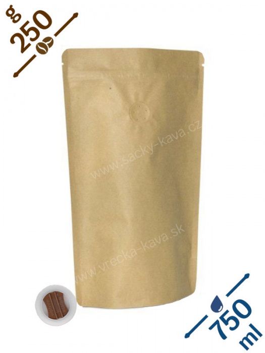 Vrecká na kávu se ZIPem a ventilem, 250g, papír natural, 15x25x8