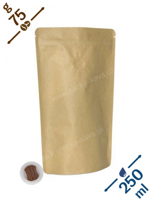 Vrecká na kávu se ZIPem a ventilem, 75g, recyklovaný papír, 11x18x6